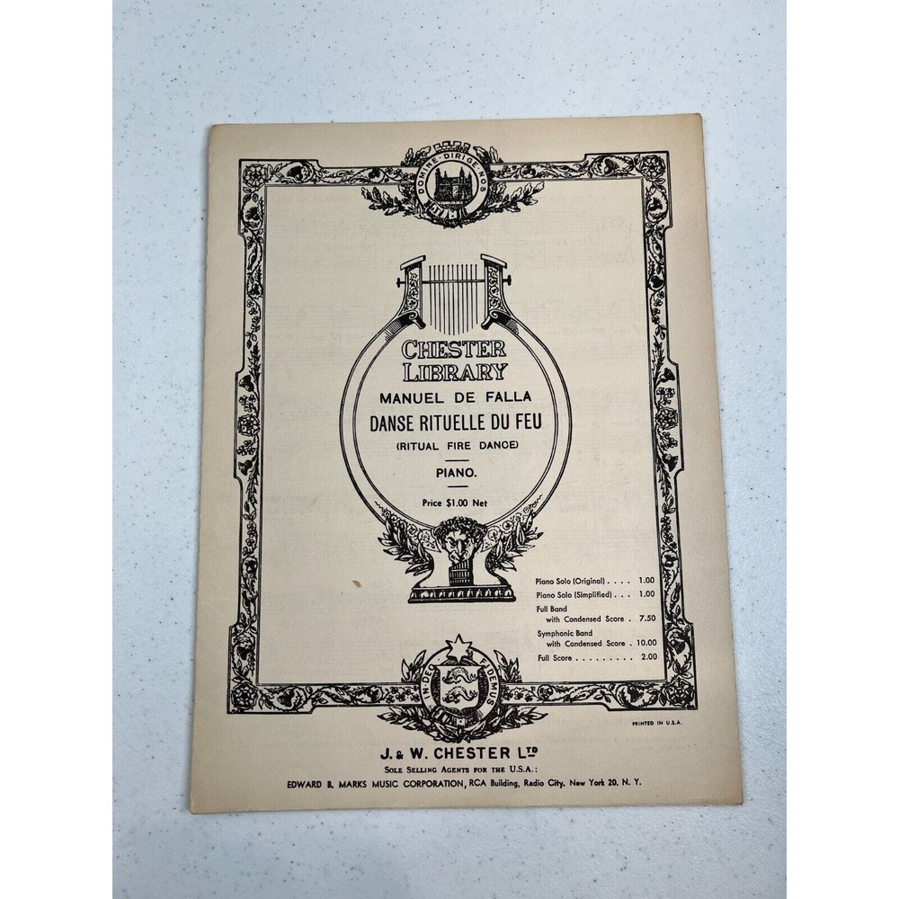 Chester Library Manual of Falla Ritual‎ Fire Dance Piano Sheet Music Collectable